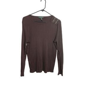 LRL Ralph Lauren Sweater Sz xl Womens Brown Ribbed Knit Cotton Preppy Career